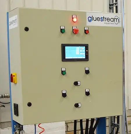 Gluestream equipment. flat-lamination-hot-melt-pur