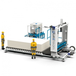 SPL-10M.1C.PUR adhesive-applying portal with an automatic roller conveyor